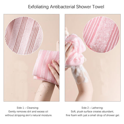 Japanese Exfoliating Shower Towel 4-Pack - Strong Exfoliation Back Scrubber for Dead Skin, Antibacterial Nylon Mesh Washcloth