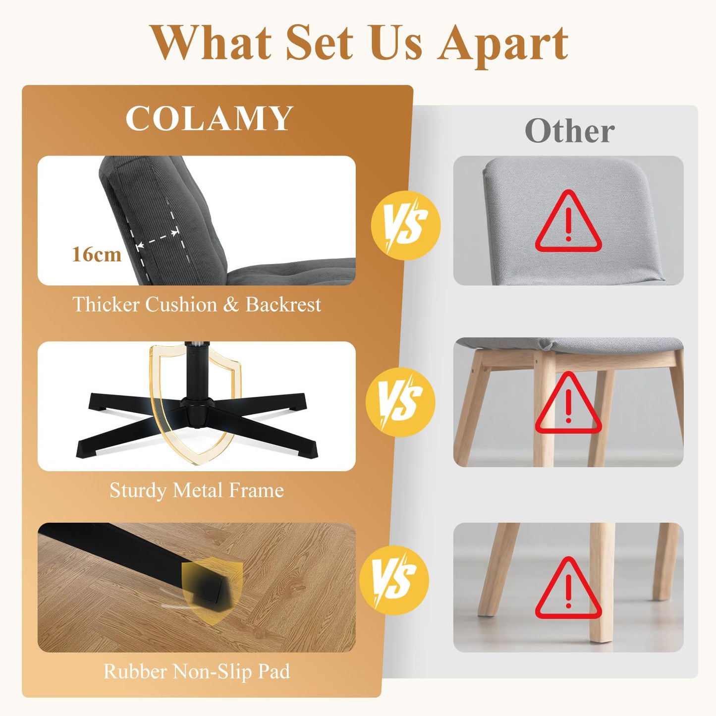 COLAMY Wide Seat Cross Legged Home Office Chair – Thick Padded Corduroy Desk Chair with Metal Base