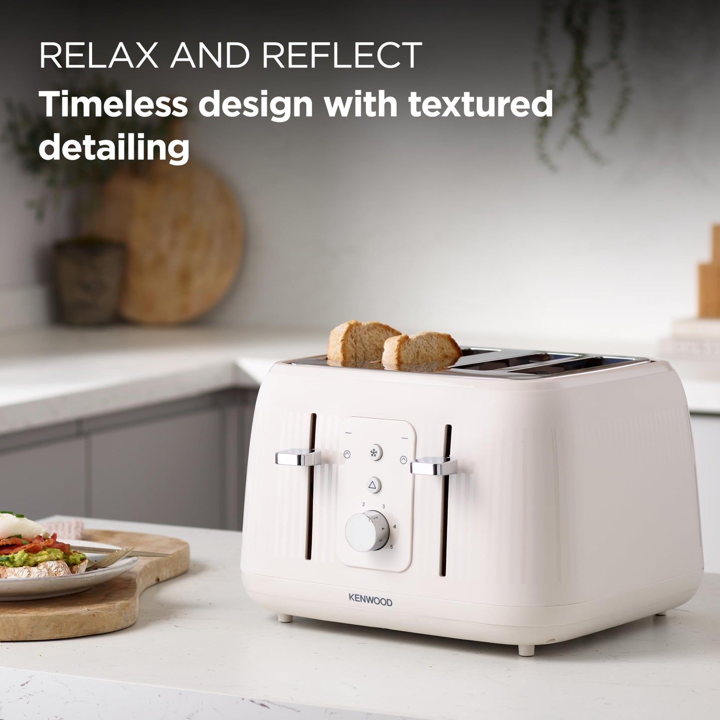 Kenwood Dawn Toaster, 4 Slot Toaster, Reheat, 5 Browning Settings, Defrost and Cancel Functions, Pull Crumb Tray, TFP09.000CR, 1800W, Oatmeal Cream