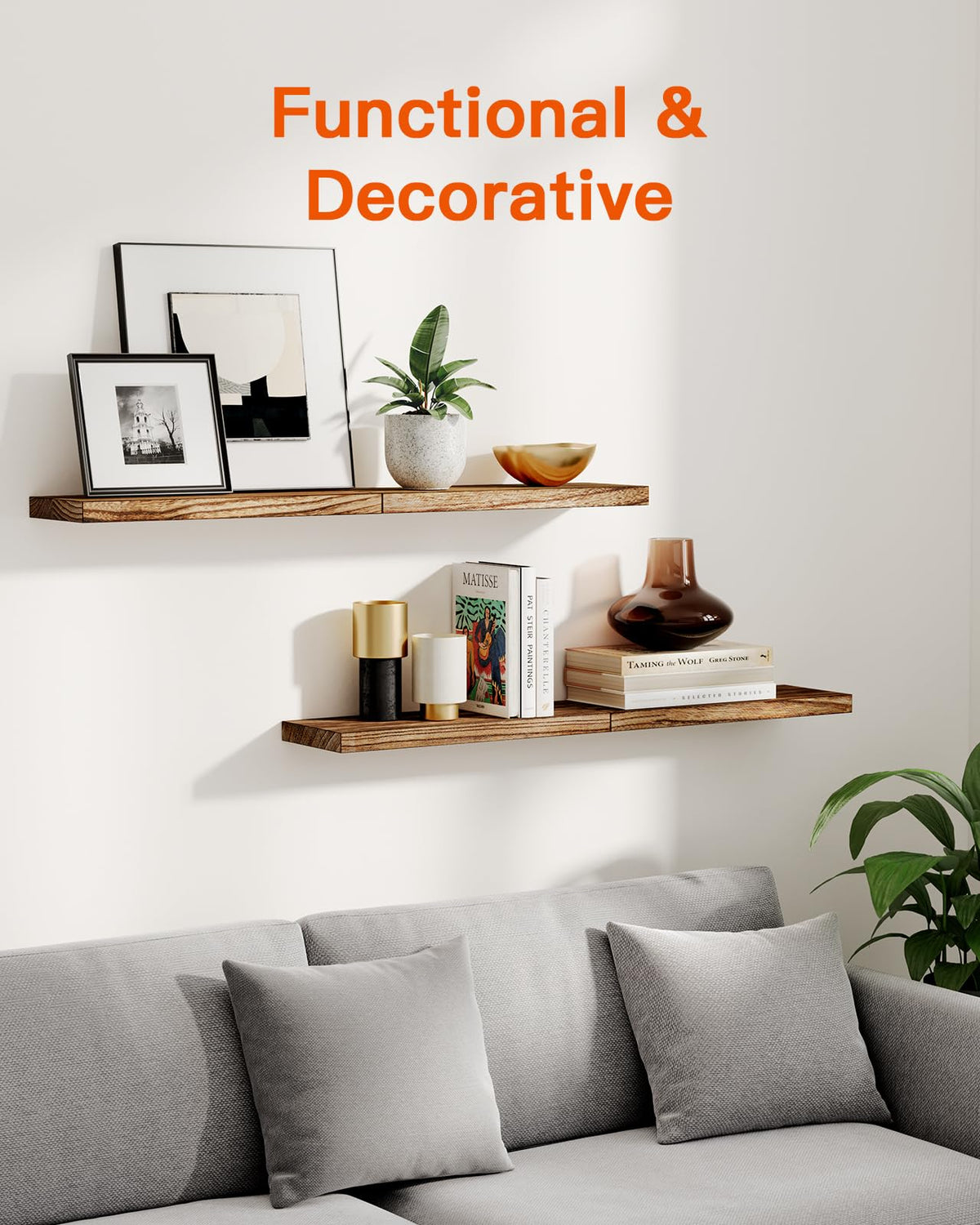 Pipishell Floating Shelves, 40cm Shelves for wall, Paulownia Wood Wall Shelves, Wooden Shelves Set of 4 for Bathroom, Bedroom, Office, Living Room,