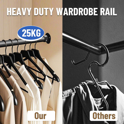 KINGSOW Extendable Wradrobe Rail 64.5-130cm: Black Clothes Hanging Rail