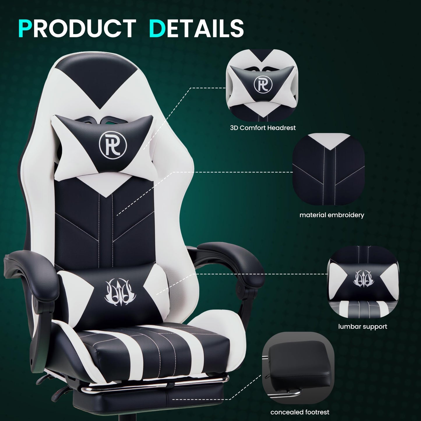 play haha Gaming Chair with Footrest & Lumbar Support,Reclining Swivel Chair,Ergonomic Gaming Chair for Adults