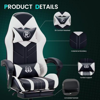 play haha Gaming Chair with Footrest & Lumbar Support,Reclining Swivel Chair,Ergonomic Gaming Chair for Adults