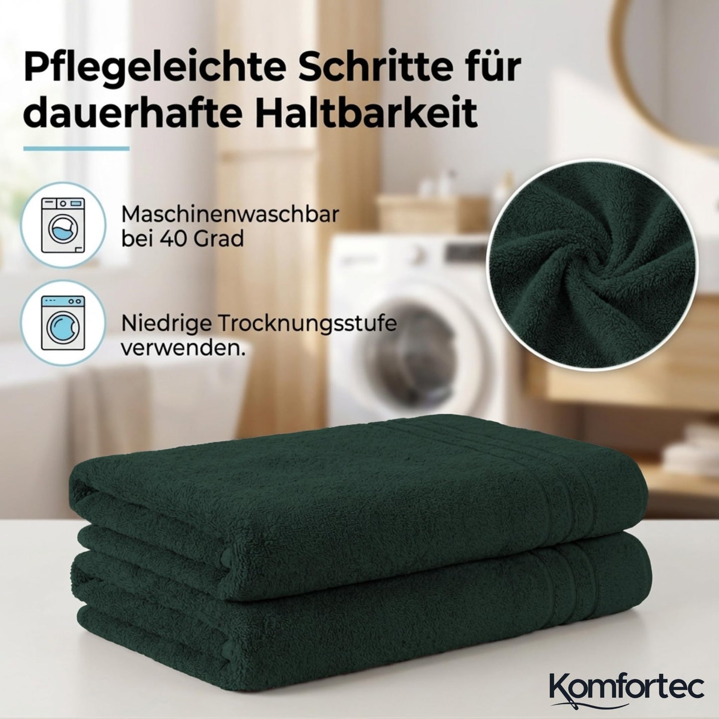 Komfortec Jumbo Bath Towels, 100% Cotton, Quick Dry, 80x200, Dark Green