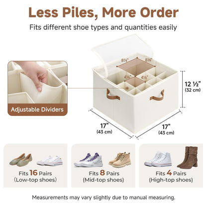 StorageWorks Shoe Organiser for Closet, Fits up to 16 Pairs, Fabric Shoe Organiser Box