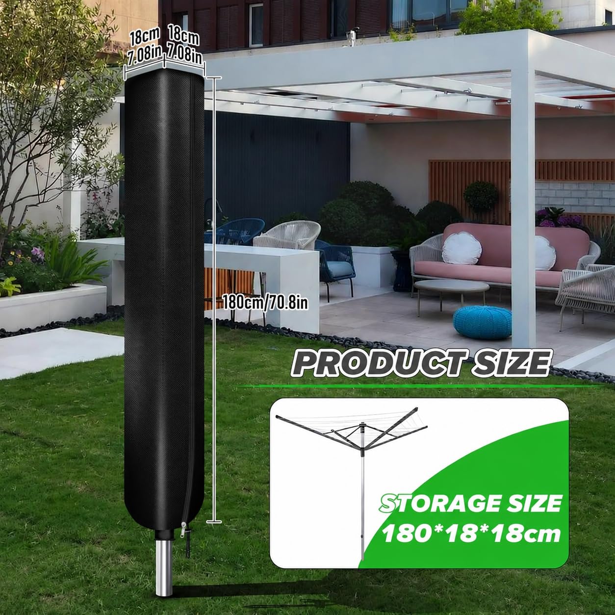 YedZen Rotary Washing Line Cover with Full Zip, 600D Oxford Fabric, 3 Sizes