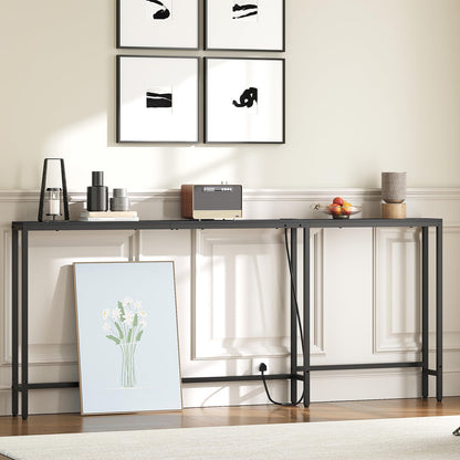 YATINEY Slim Console Table, 180 cm Narrow Sofa Table with Power Outlets, Behind Entryway Table, 3 Assembly Options, for Entryway, Black XCT07KBB