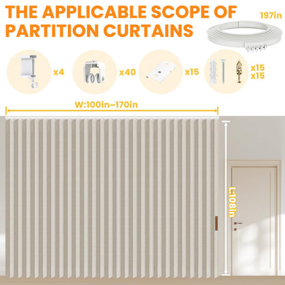 Room Divider Curtain Sets with Flexible Ceiling Track, Privacy Soundproof Curtain for Bedroom Office Patio Sliding Door