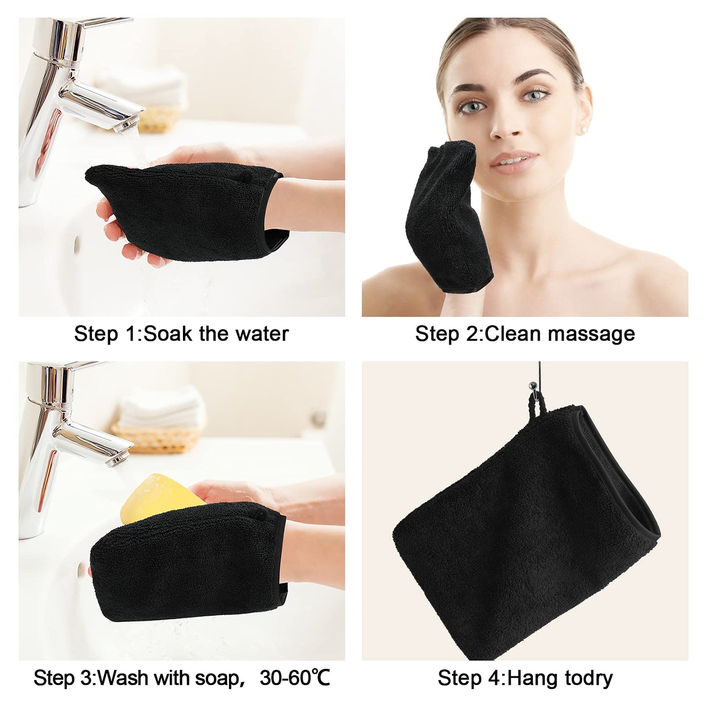 PHOGARY Pack of 10 Microfibre Body Wash Mitts Set, Flannels Soft Face Mitts, Bath SPA Cloth, Reusable Makeup Remover Mitt Gloves, 15x21 cm