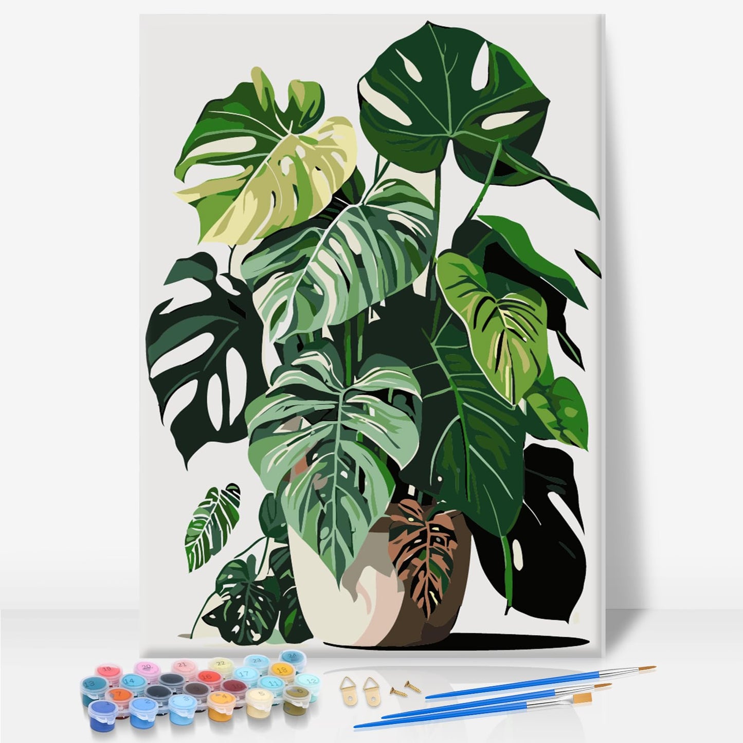 Paint by Numbers for Adults with Frame - Plants Easy Framed Paint by Numbers for Beginner, Green Plants Acrylic Adult Painting by Number Kits on