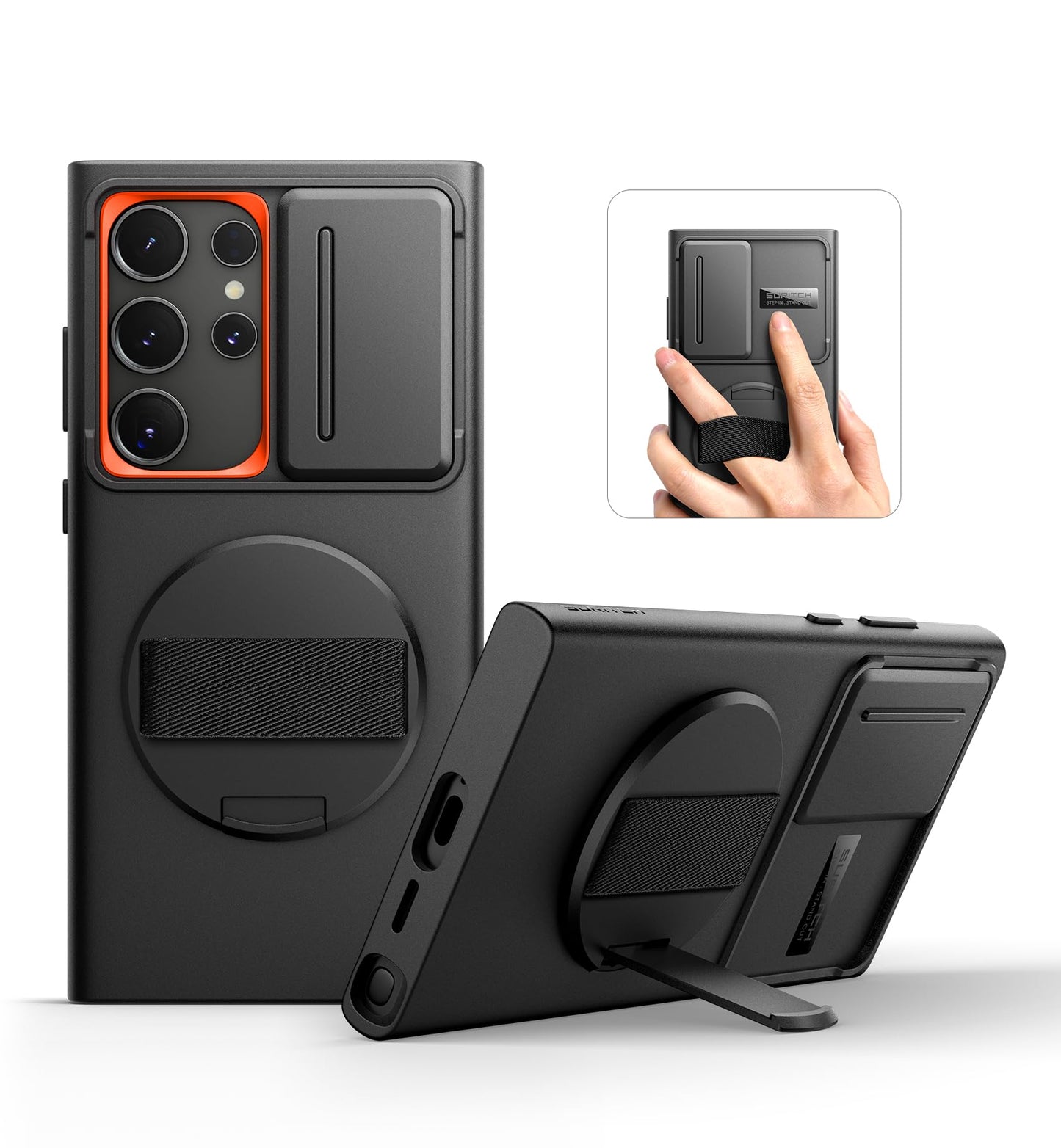 SURITCH Compatible with Samsung Galaxy S24 Ultra Case with 360? Rotatable Hand Strap Phone Grip Holder & Invisible Kickstand & Slide Camera Cover