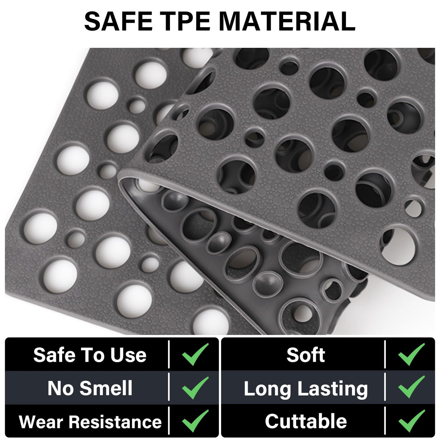 Mofonky Non Slip Shower Mat: 90 x 60 cm Large Shower Mats for Inside Shower - Soft TPE Anti Slip Anti Mould Long Shower Matt with Large Drain Holes