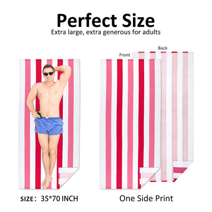 Ouxiaobai Large Oversized Beach Towel - Microfiber Sand Free 35 x 70 Inch Quick Dry Lightweight Pool Towel for Adults, Thin Striped Swim Towel (Pink)