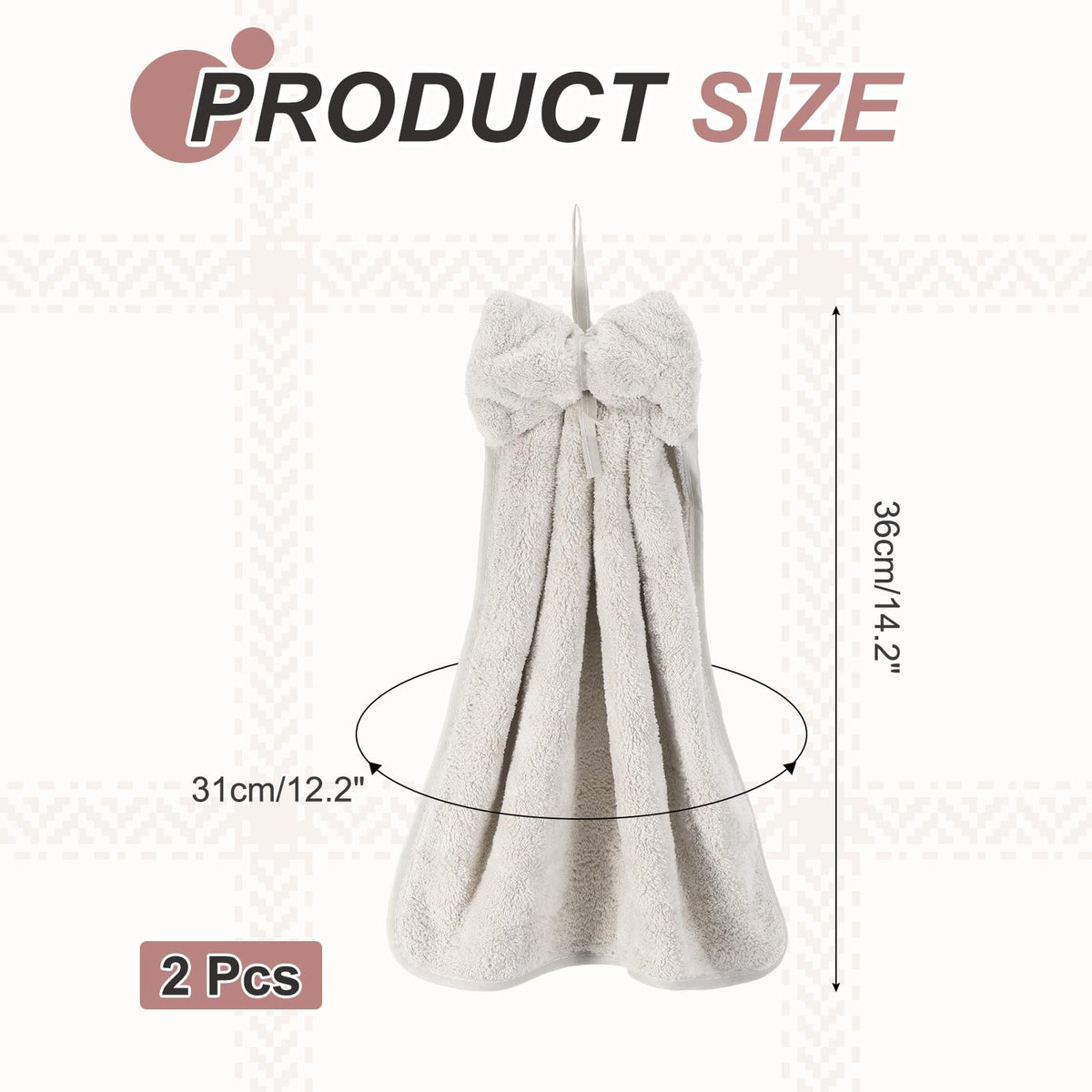 sourcing map 2Pcs Bow Hand Towels with Hanging Loop, 14.2" x 12.2" Soft Coral Fleece Microfiber Bowknot Hanging Hand Dry Towels Quick Dry and