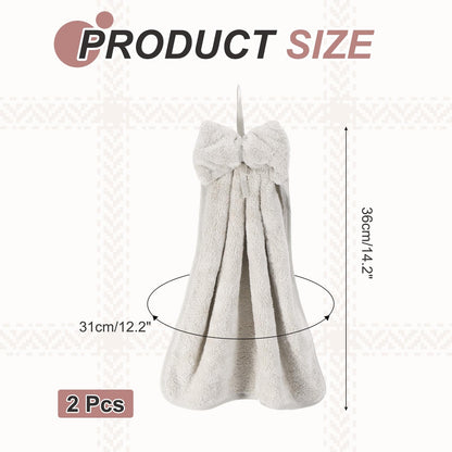 sourcing map 2Pcs Bow Hand Towels with Hanging Loop, 14.2" x 12.2" Soft Coral Fleece Microfiber Bowknot Hanging Hand Dry Towels Quick Dry and