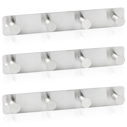 RICOO Heavy Duty Stainless Steel Wall Mounted Coat Hooks, MH025S-4x3, Elegant Hook Rack for Entryway, Kitchen, Bathroom, with 4 Durable Hooks, Silver