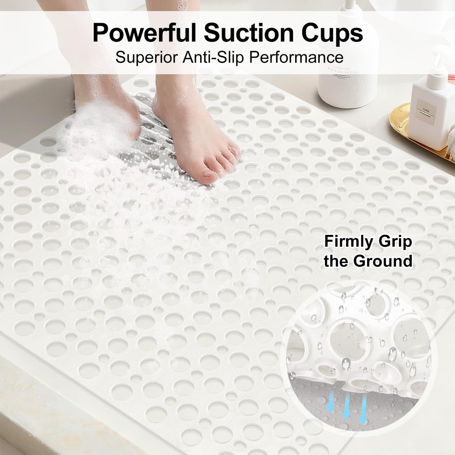 EIVINJE Shower Mat Non Slip Anti Mould: 53 x 53 cm Square Shower Mats for Inside Shower