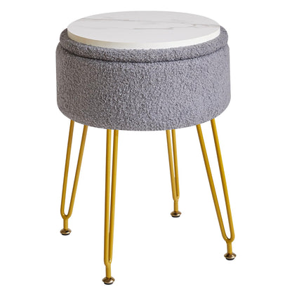 IBUYKE Makeup Vanity Stool, Teddy Velvet Storage Ottoman, Gray WBD010G