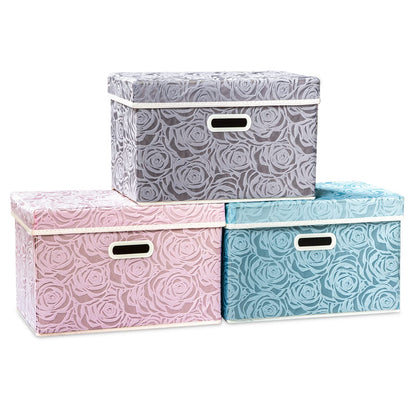 Prandom Storage Boxes with Lids.Rose Pattern Fabric Decorative Storage Box, Really Useful Box,Clothing Storage,Cubes
