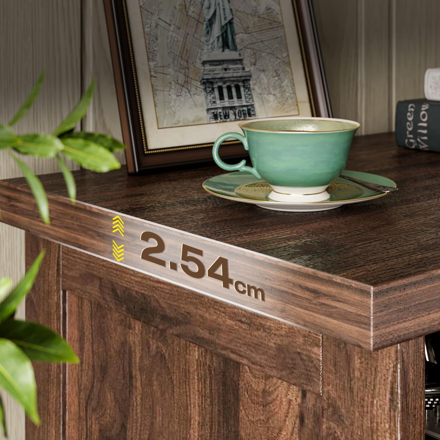 Coleshome Walnut TV Unit, TV Stand Cabinet with Sockets, USB and LED