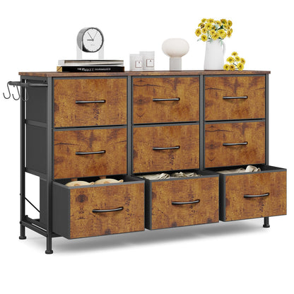 Chest of Drawers 9-Drawer Storage Unit Bedroom Rustic Brown(100x30x65cm)