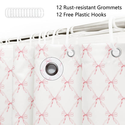 AIBIIN Cute Shower Curtain Pink Bow bath curtain for Bathroom Modern Aesthetic Cloth Shower Curtain Durable Waterproof Polyester Material with 12