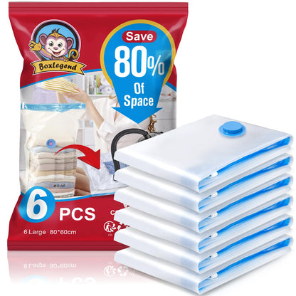 BoxLegend Vacuum Storage Bags Space Saving Bags 6 Pieces 80x60cm Premium Ultra Strong, Anti-Leak & Reusable for Clothes, Bedding & Duvets