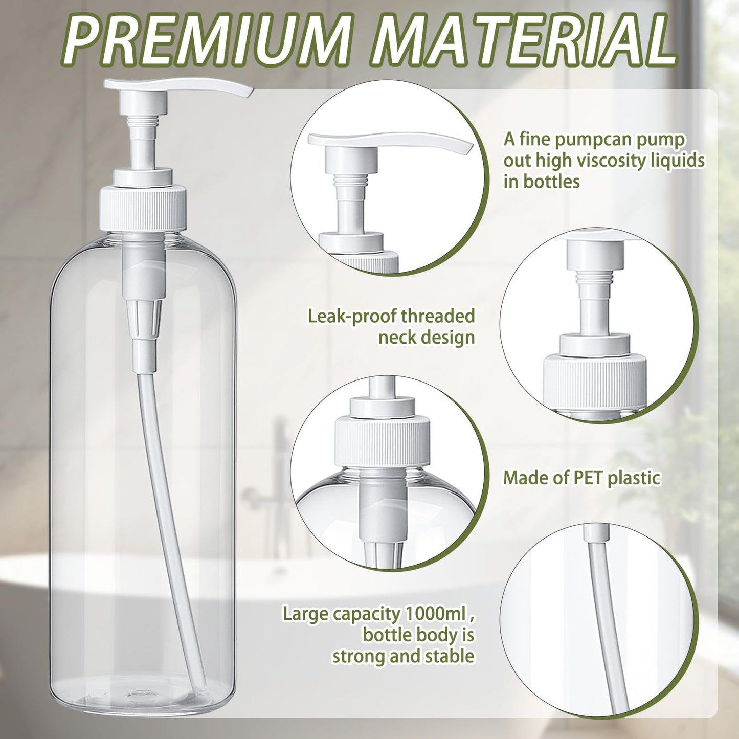 Invalidism 2Pcs Pump Bottle Dispenser 1000ML Refillable Press Bottles