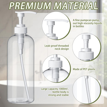 Invalidism 2Pcs Pump Bottle Dispenser 1000ML Refillable Press Bottles