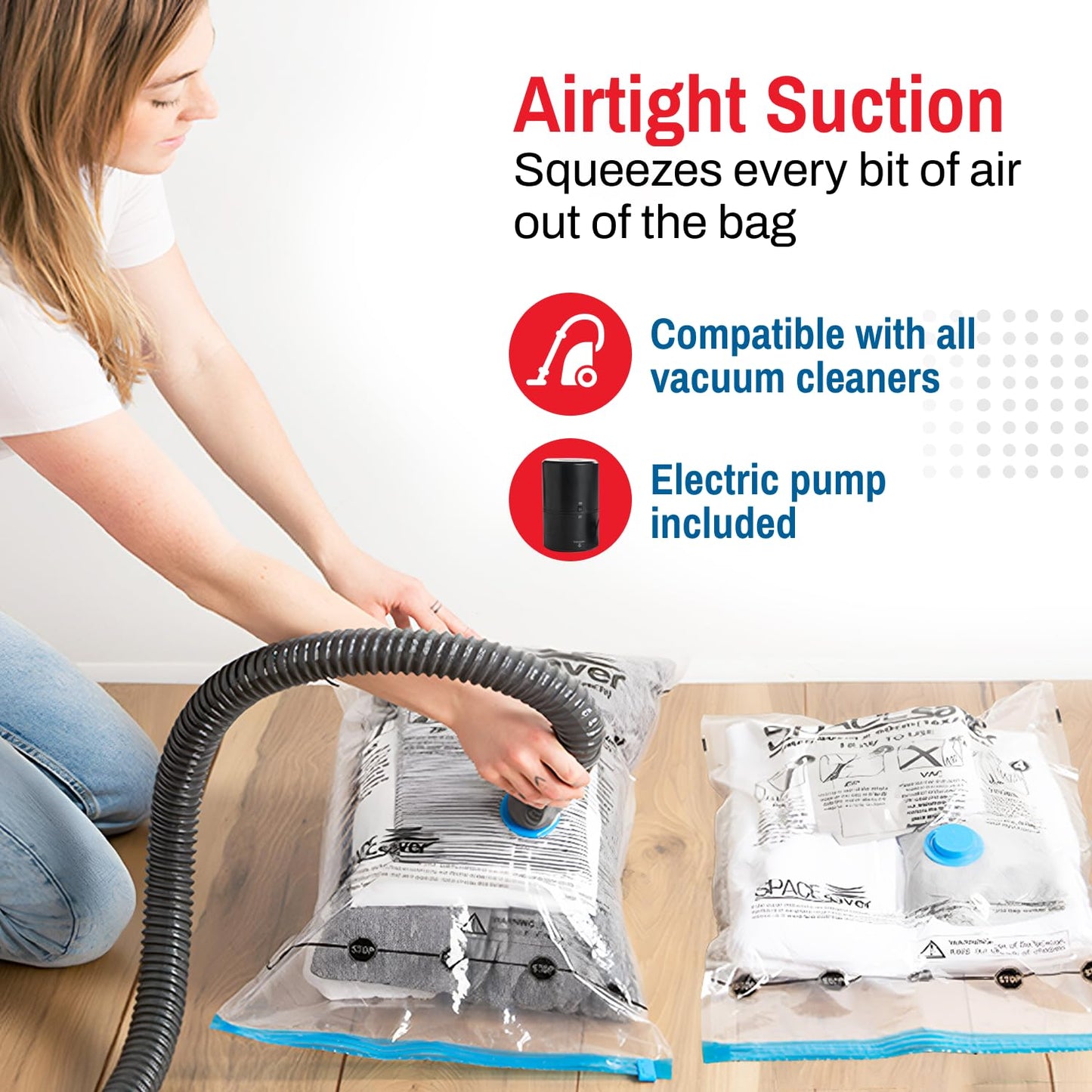 Spacesaver Vacuum Storage Bags for Clothes - Jumbo 4-Pack Clothes & Bedding Vacuum Packs with Pump