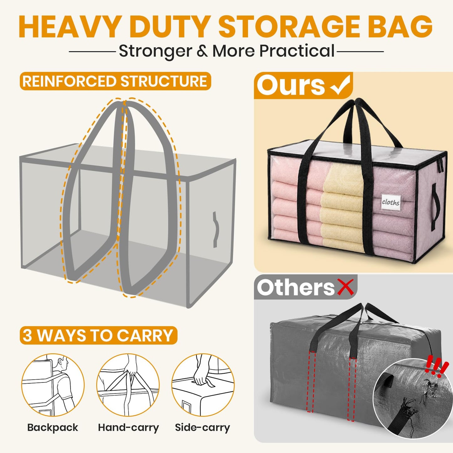 Velway 95L Moving Bags 6 Pack, Clear Heavy Duty Storage Bags