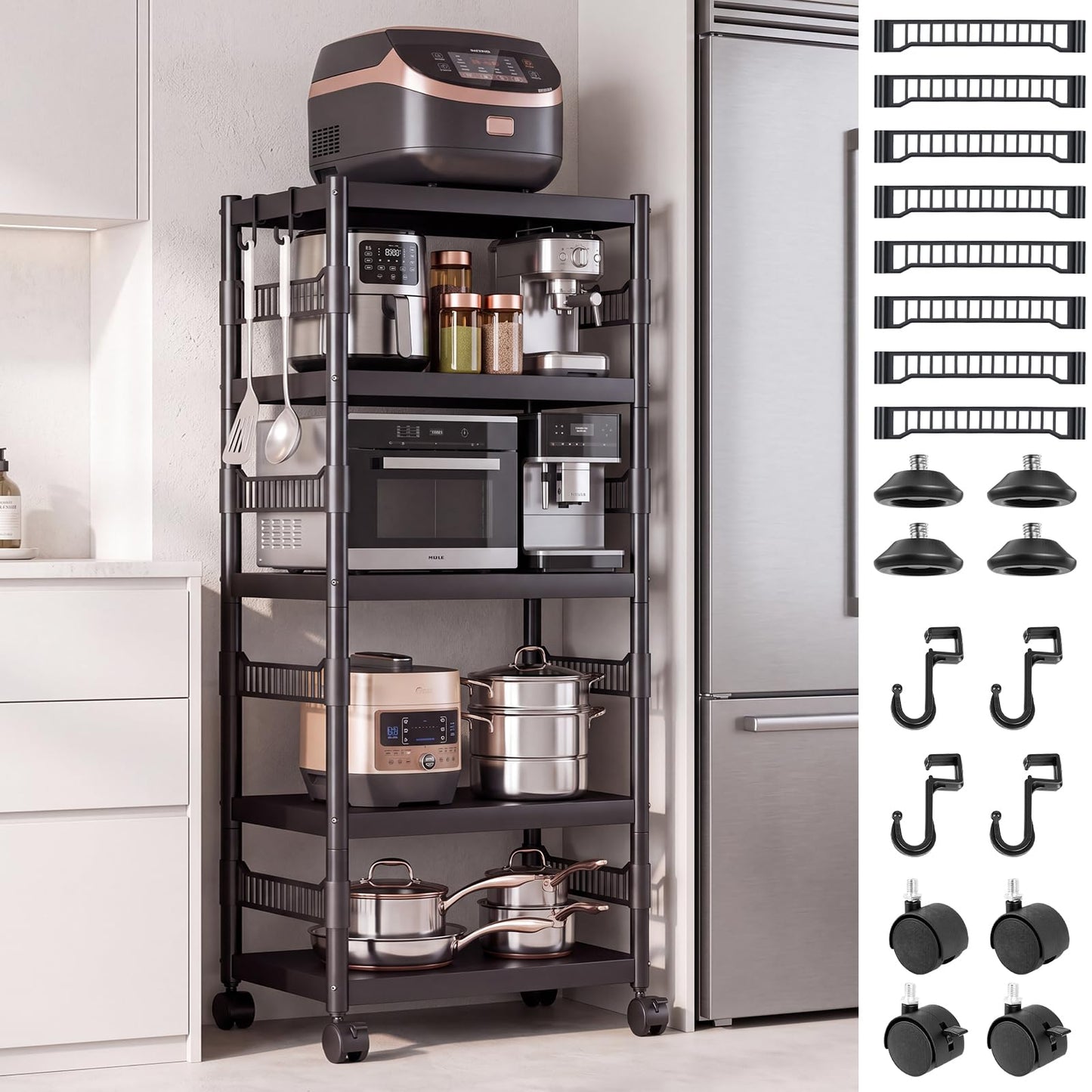 NBYTLT 5-Tier Metal Storage Shelves with Wheels, Adjustable Rack