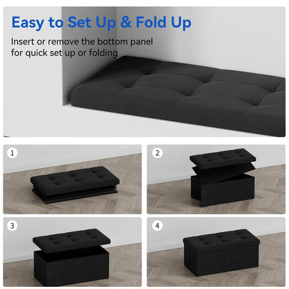 BRIAN & DANY Folding Linen Storage Boxes Footstool Ottoman, Foot Rest Stool, Foldable Seat Bench Footrest - Black, 76 x 38 x 38 cm