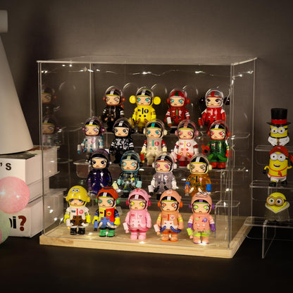 Nynelly 4 Tier Clear Acrylic Display Case for Models, Mini Figures, Pop Mart, Labubu, Sonny Angel, Smiski - Assemble Dustproof Display Box with Door