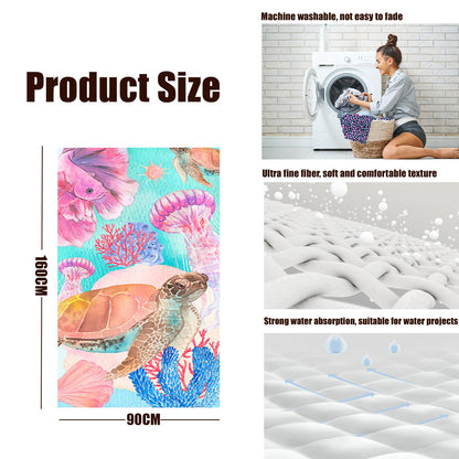 yayafunfun Large Quick Dry Microfibre Beach Towels for Adults, 160X90cm Pink Turtle Bath Towel Travel Towels with Pocket