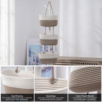 Inscrip Hanging Storage Baskets for Door, Hanging Storage, 3-Tier Hanging Basket Made of Cotton Rope, Woven Organiser