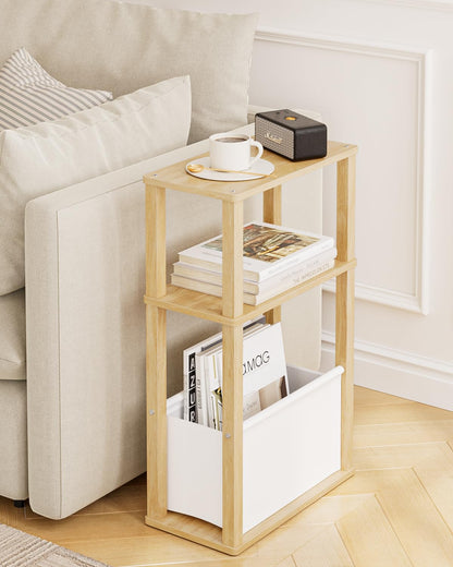 Apetaccat Narrow Side Table for Small Spaces, Slim End Table with Storage Basket, Small Bedside Table for Bedroom