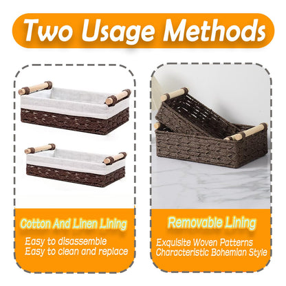 2 Pack Storage Baskets, Storage baskets for Shelves, Storage Box Organiser, Wicker Hamper Basket, Woven Storage Basket, Bathroom Storage Organiser