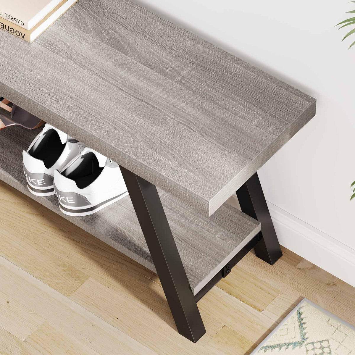 LVB Shoe Storage Bench Entryway Benches for Hallway 120cm Gray Oak