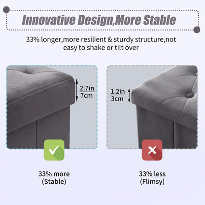 BRIAN & DANY Folding Storage Ottoman Bench, Velvet Large Ottoman Storage Box for Living Room and Bedroom 110 x 40 x 40 cm - Gray
