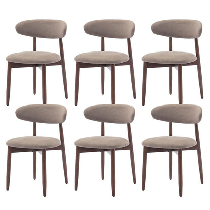 COLAMY Wooden Dining Chairs Set of 6, Modern Fabric Upholstered Kitchen Side Chairs, Farmhouse Dining Room Chair with Foot Pegs, Camel