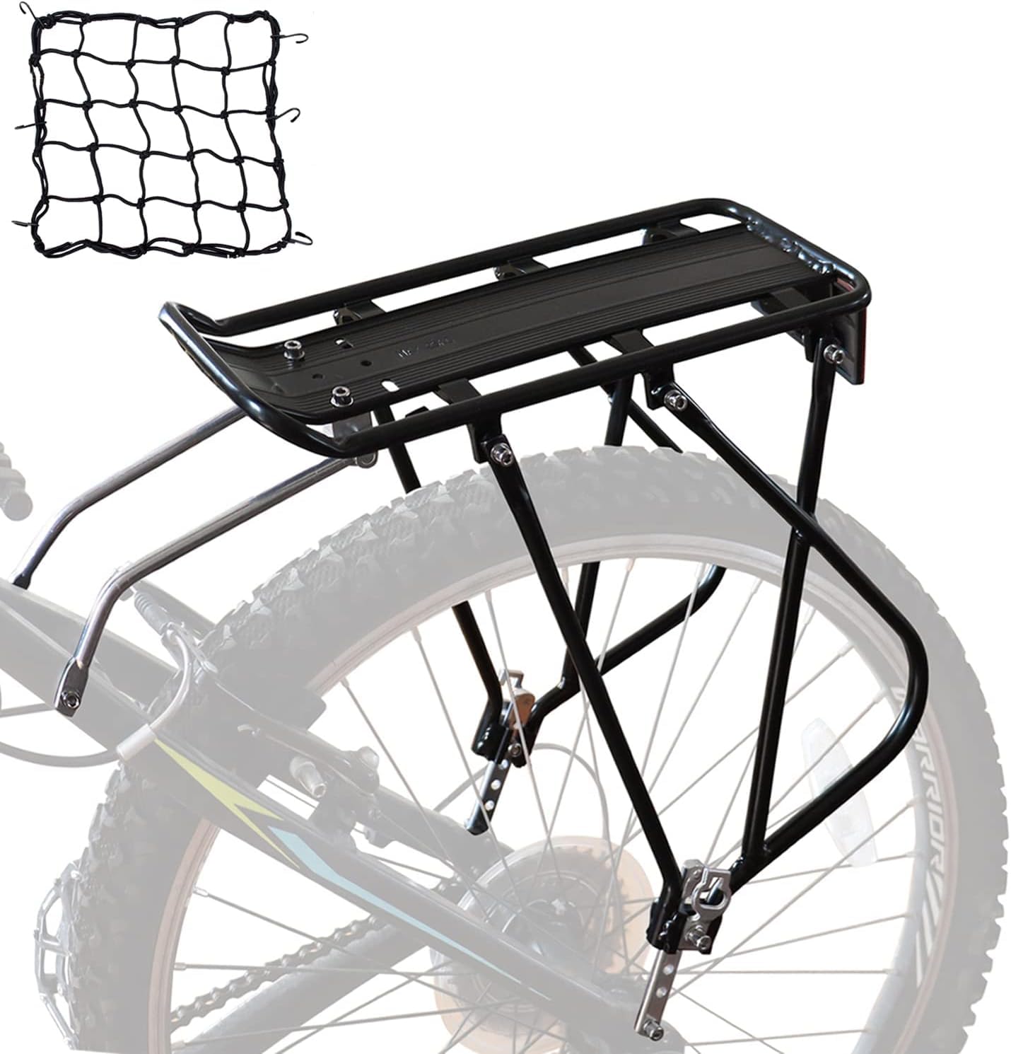 Bike Cargo Rack Bungee Cargo Net & Reflective Logo Universal Adjustable Bicycle Rear Luggage Touring Carrier Racks 25kg Capacity Mountain Road Bike