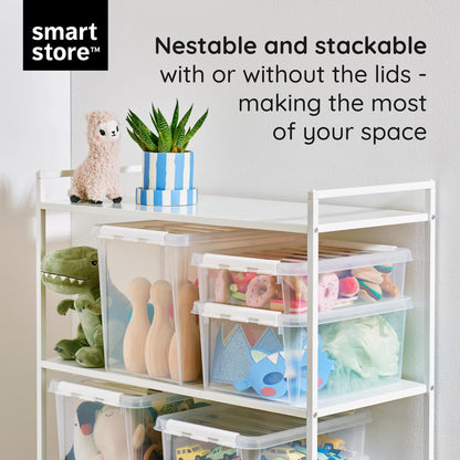 SmartStore 14L Plastic Storage Boxes with Lids - Set of 10 - Transparent - Stackable and Nestable - 10 Year Guarantee- Food Safe and BPA Free -White