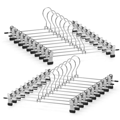 GUANJUNE Skirt Hangers with Adjustable Non-Slip Clips, Space Saving Metal Hangers for Coat, Garment, Jeans - 10 Pack