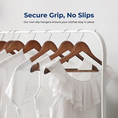 SereneLife Wooden Hangers 10 Pack, Non-Slip, Sturdy, Heavy Duty Suit Hanger Set with 360° Chrome Swivel Hook