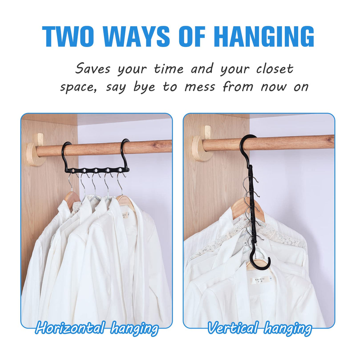 Rainberg 6pcs Magic Clothes Hangers Space Savers, Coat Hangers Space Saving, Wardrobe Space Saver Hangers. (Pack of 6, Black)