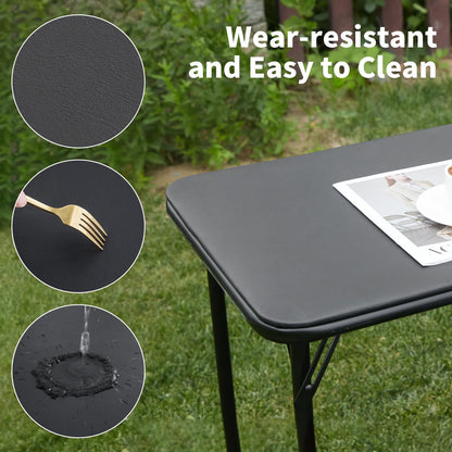 KAIHAOWIN Metal Folding Table, Small Foldable Desk with Vinyl Top, Powder-Coated Steel Legs