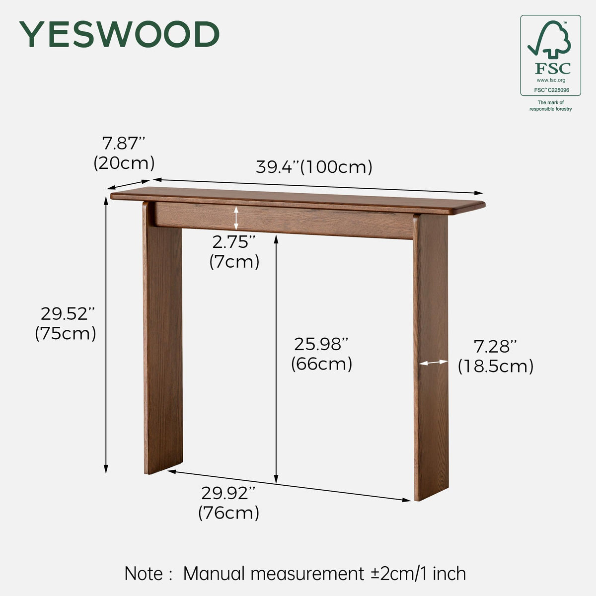 YESWOOD Solid Wood Console Table for Entryway, Narrow Entrance Table for Small Spaces, Modern Entryway Table with Wall-Fit Design