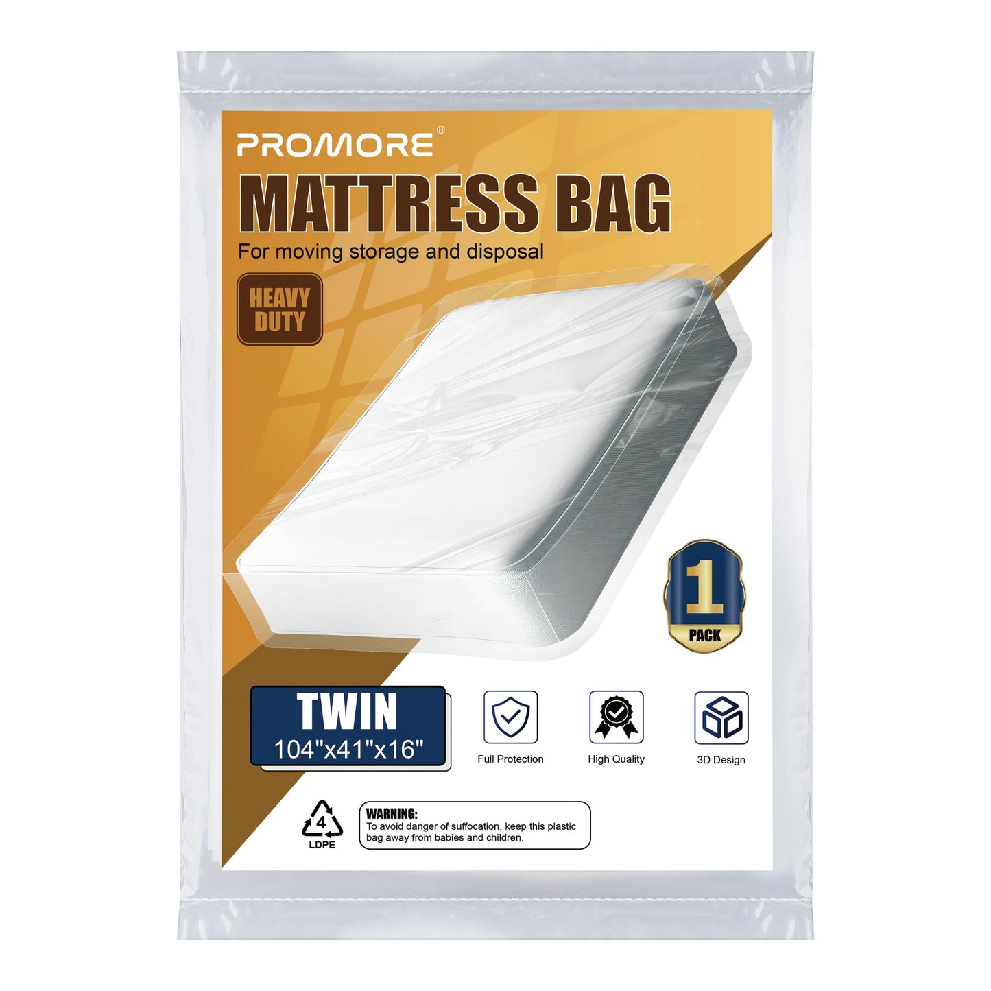Single Mattress Cover for Moving Heavy Duty Mattress Bags for Storage
