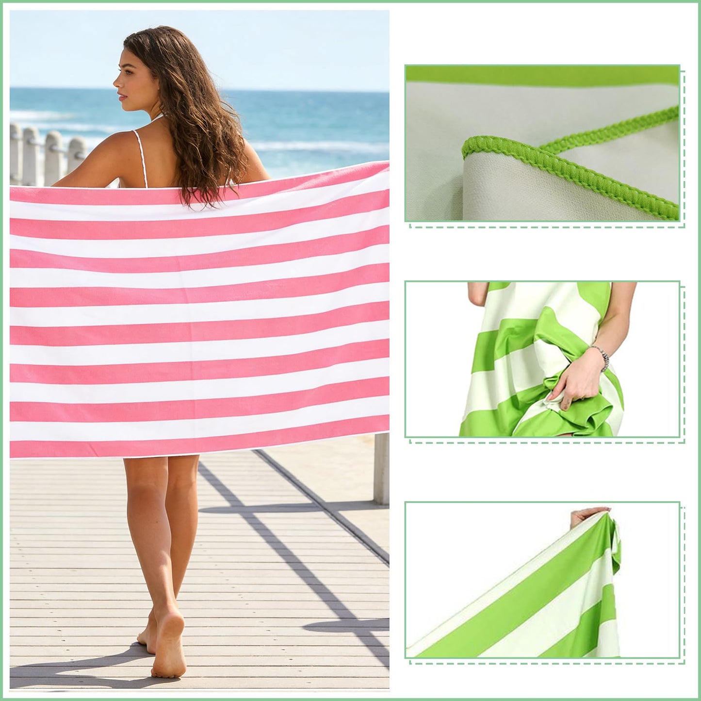 Large Microfibre Beach Towel for Adults with Bag 160x90cm,Grey Quick Dry Beach Towel with Double Sided,Lightweight Beach Microfiber Towels for Travel